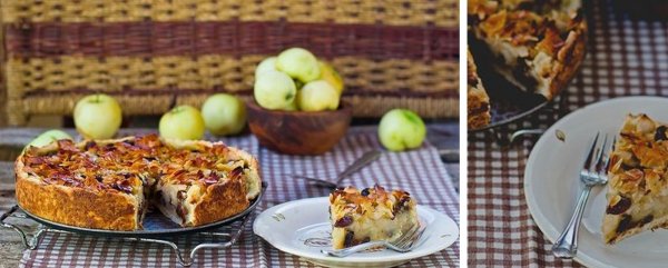 Яблочный пирог с изюмом, медом и миндалем
